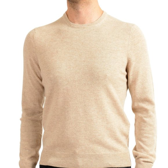 Malo Optimum Men's Beige Wool Cashmere Crewneck Pullover Sweater